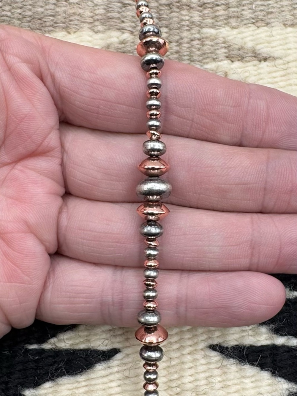 Native Style Navajo Pearl Inspired Silver And Copper Two Tone Beaded Necklace - Picture 3 of 5